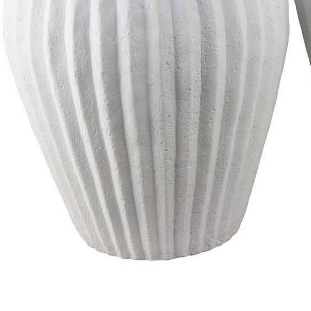 Accent Bowl Planter Set of 2, Ribbed Edges, White Terracotta, 14, 11 -BM334842
