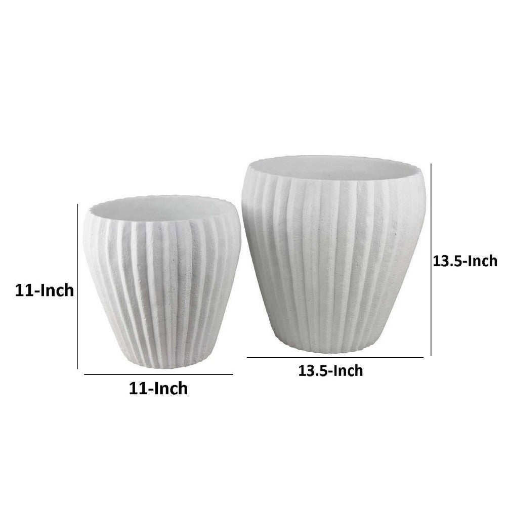 Accent Bowl Planter Set of 2, Ribbed Edges, White Terracotta, 14, 11 -BM334842