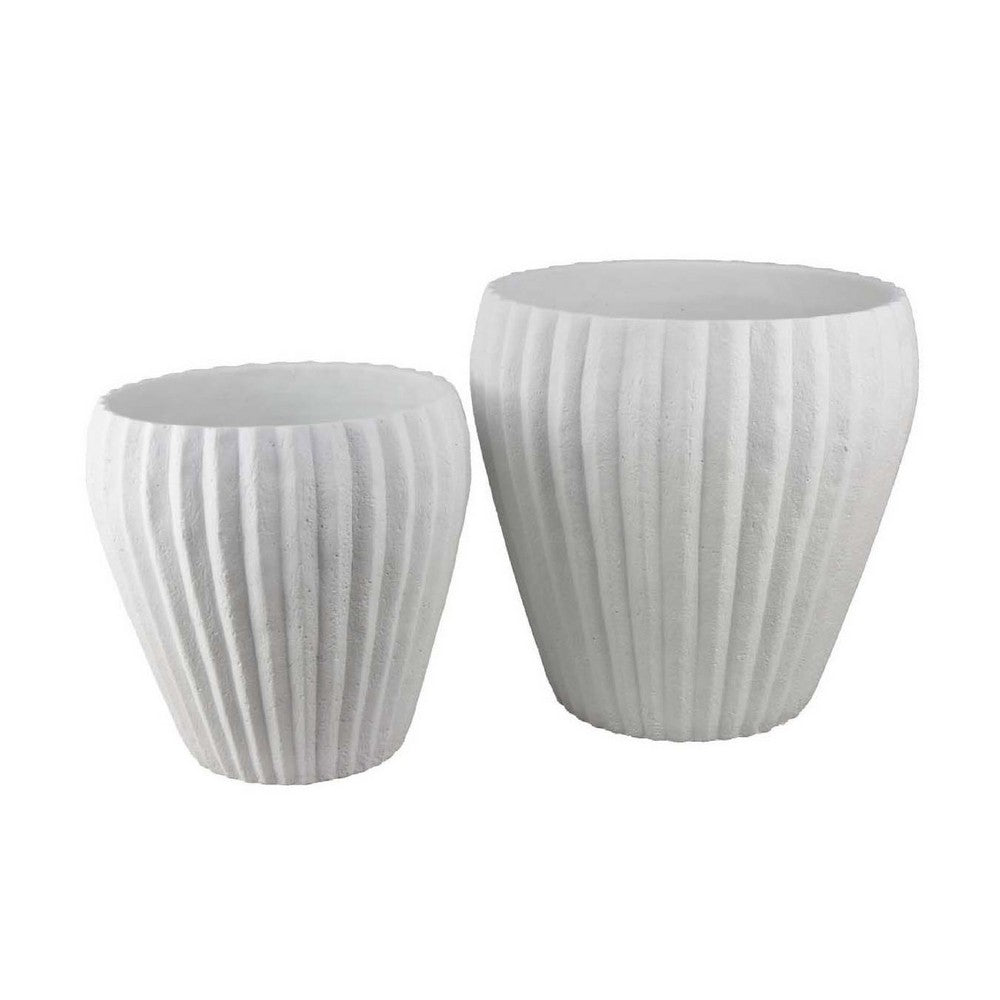 Accent Bowl Planter Set of 2, Ribbed Edges, White Terracotta, 14, 11 -BM334842