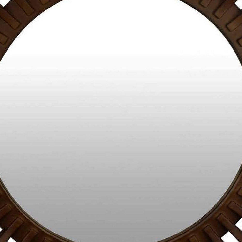 Decorative Wall Mirror, Sun Ray Accent Edges, 32 Inch Brown Wood -BM334844