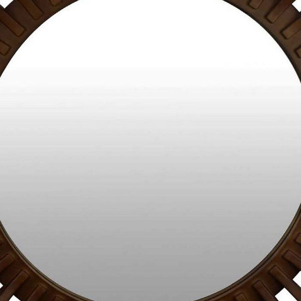 Decorative Wall Mirror, Sun Ray Accent Edges, 32 Inch Brown Wood -BM334844