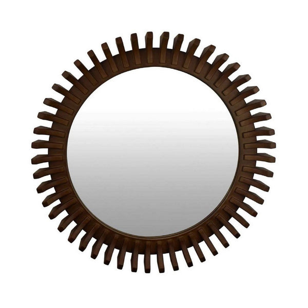 Decorative Wall Mirror, Sun Ray Accent Edges, 32 Inch Brown Wood -BM334844