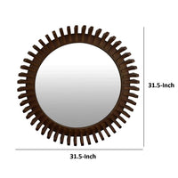 Decorative Wall Mirror, Sun Ray Accent Edges, 32 Inch Brown Wood -BM334844