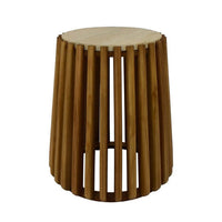 Gexy Side End Table, 16 Inch Marble Top, Slatted Drum Base, Brown -BM334846