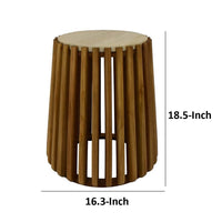 Gexy Side End Table, 16 Inch Marble Top, Slatted Drum Base, Brown -BM334846