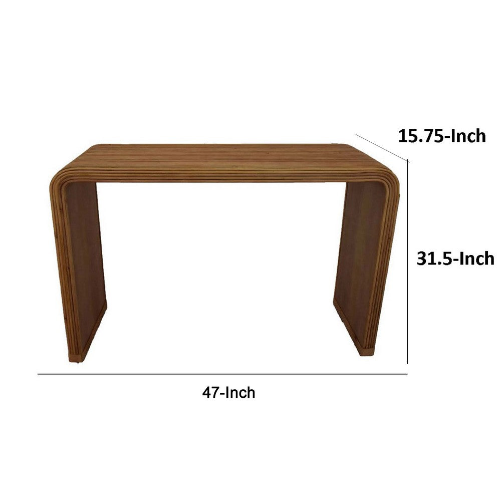 Sofa Console Table, Smooth Waterfall Curved Edges, Brown Wood 47 Inch -BM334847