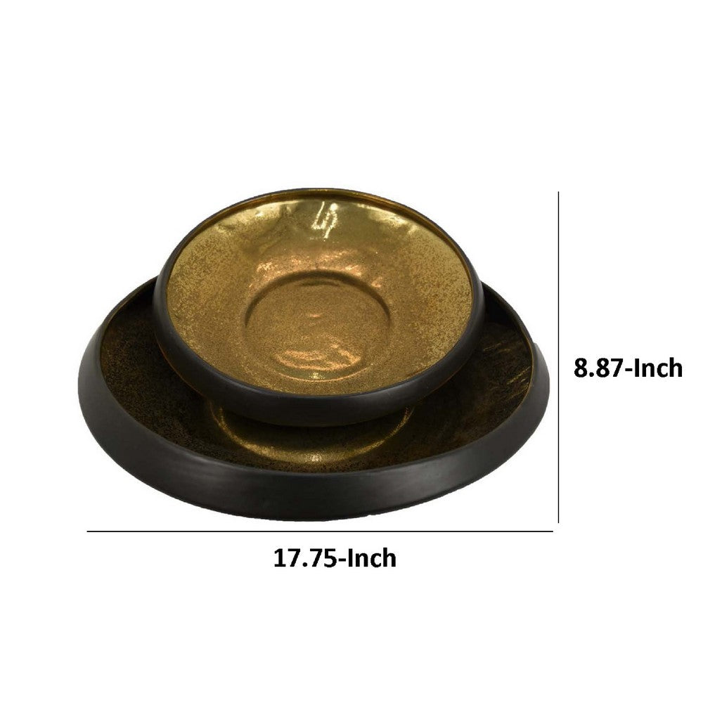Rema Decorative Tabletop Bowls Set of 2, Modern Gold and Black Ceramic -BM334848