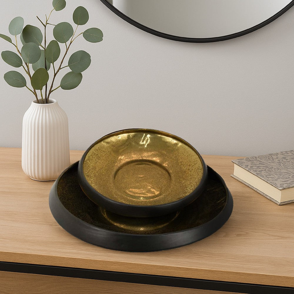 Rema Decorative Tabletop Bowls Set of 2, Modern Gold and Black Ceramic -BM334848