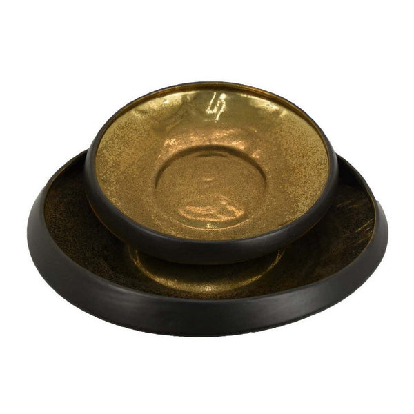 Rema Decorative Tabletop Bowls Set of 2, Modern Gold and Black Ceramic -BM334848