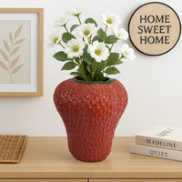 Kema Decorative Flower Vase, Strawberry Accent, 15 Inch Red Ceramic -BM334852