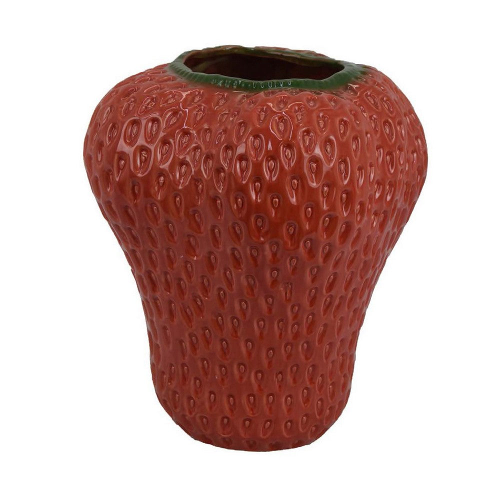 Kema Decorative Flower Vase, Strawberry Accent, 15 Inch Red Ceramic -BM334852