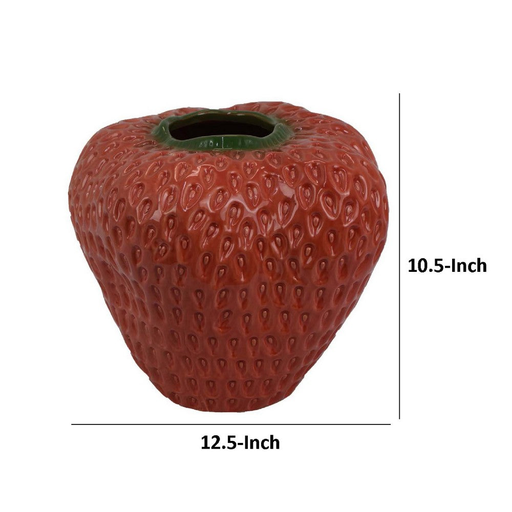Kema Decorative Flower Vase, Strawberry Accent, 13 Inch Red Ceramic -BM334853