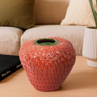 Kema Decorative Flower Vase, Strawberry Accent, 13 Inch Red Ceramic -BM334853
