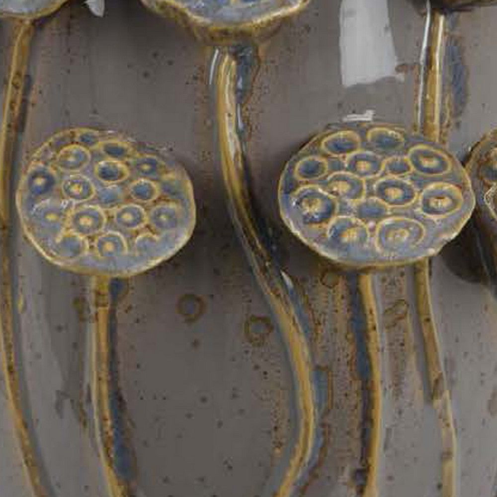 Ro Decorative Vase, Textured Lotus Accents, Muted Gray Ceramic 16 Inch -BM334856