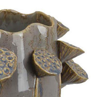 Ro Decorative Vase, Textured Lotus Accents, Muted Gray Ceramic 16 Inch -BM334856