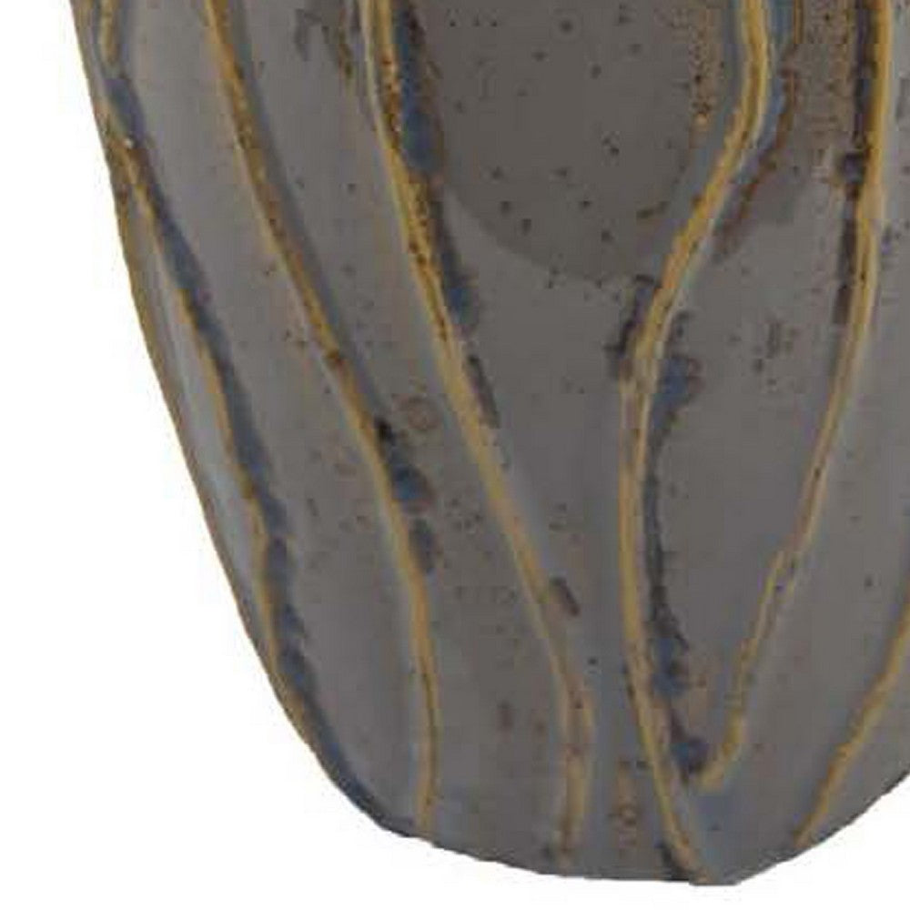 Ro Decorative Vase, Textured Lotus Accents, Muted Gray Ceramic 16 Inch -BM334856