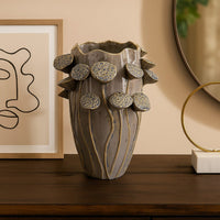 Ro Decorative Vase, Textured Lotus Accents, Muted Gray Ceramic 16 Inch -BM334856