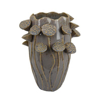 Ro Decorative Vase, Textured Lotus Accents, Muted Gray Ceramic 16 Inch -BM334856