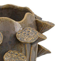 Ro Decorative Vase, Textured Lotus Accents, Muted Gray Ceramic 12 Inch -BM334857