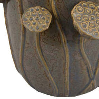 Ro Decorative Vase, Textured Lotus Accents, Muted Gray Ceramic 12 Inch -BM334857