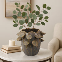 Ro Decorative Vase, Textured Lotus Accents, Muted Gray Ceramic 12 Inch -BM334857
