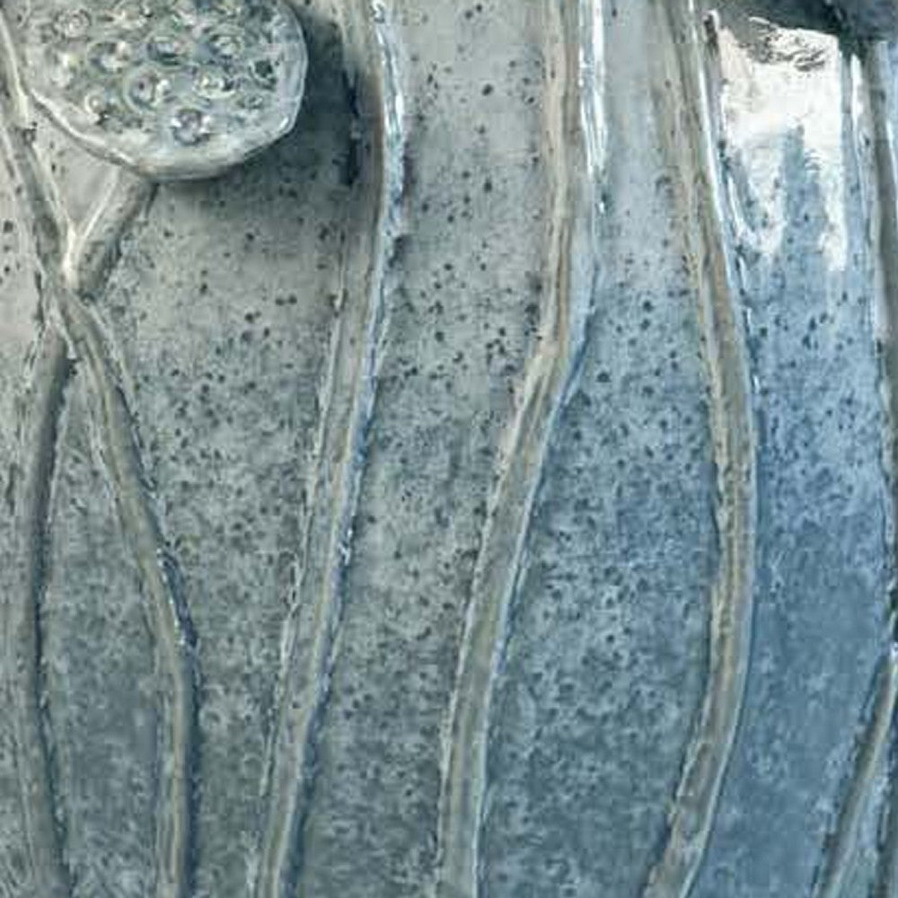 Ro Decorative Vase, Textured Lotus Accents, Blue Ceramic 16 Inch -BM334858