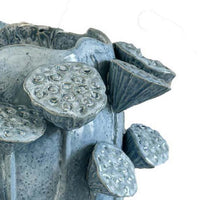 Ro Decorative Vase, Textured Lotus Accents, Blue Ceramic 12 Inch -BM334859