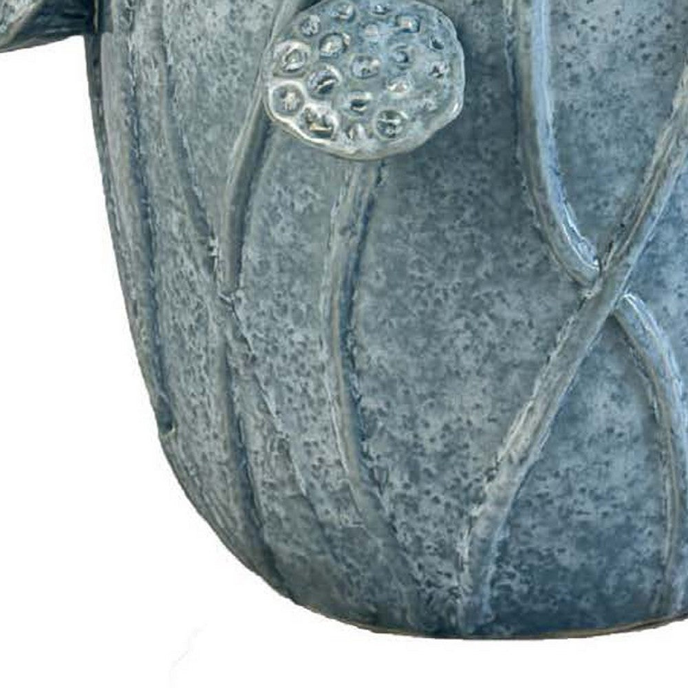 Ro Decorative Vase, Textured Lotus Accents, Blue Ceramic 12 Inch -BM334859