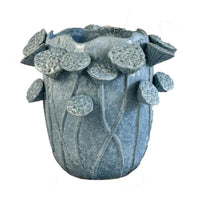 Ro Decorative Vase, Textured Lotus Accents, Blue Ceramic 12 Inch -BM334859