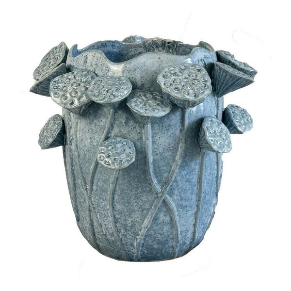 Ro Decorative Vase, Textured Lotus Accents, Blue Ceramic 12 Inch -BM334859
