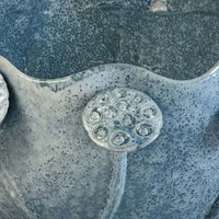 Ro Decorative Bowl, Textured Lotus Accents, Blue Ceramic 16 Inch -BM334860