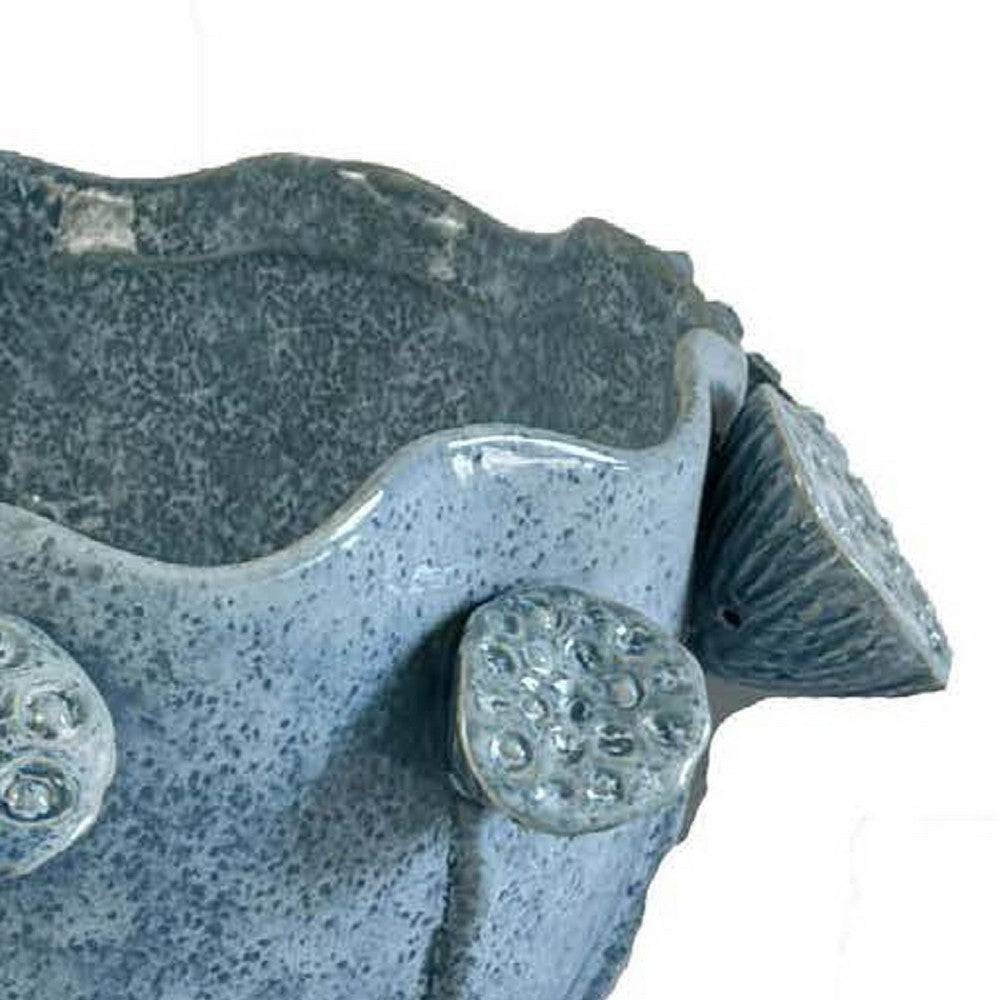 Ro Decorative Bowl, Textured Lotus Accents, Blue Ceramic 16 Inch -BM334860