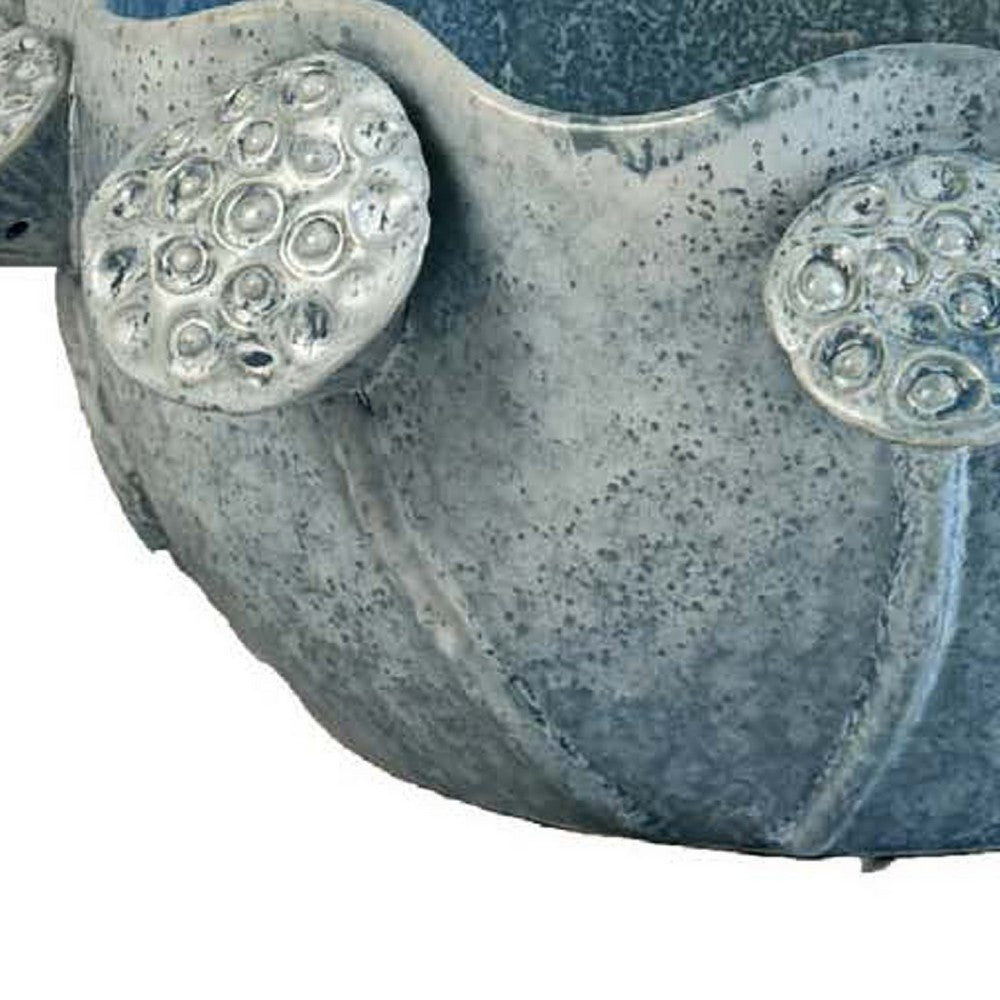 Ro Decorative Bowl, Textured Lotus Accents, Blue Ceramic 16 Inch -BM334860