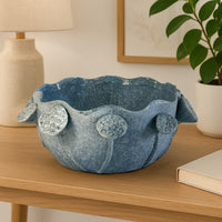 Ro Decorative Bowl, Textured Lotus Accents, Blue Ceramic 16 Inch -BM334860