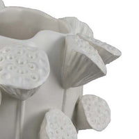 Ro Decorative Vase, Textured Lotus Accents, White Ceramic 12 Inch -BM334862