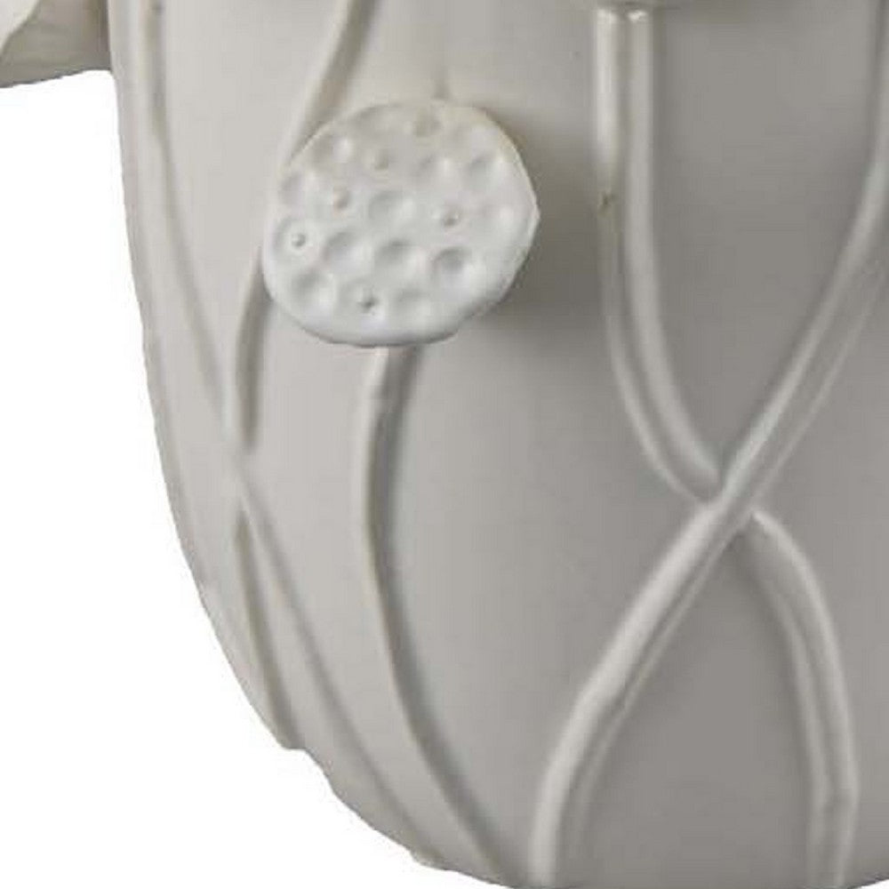 Ro Decorative Vase, Textured Lotus Accents, White Ceramic 12 Inch -BM334862