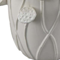 Ro Decorative Vase, Textured Lotus Accents, White Ceramic 12 Inch -BM334862