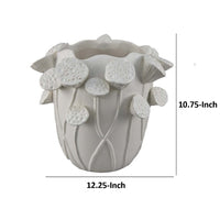 Ro Decorative Vase, Textured Lotus Accents, White Ceramic 12 Inch -BM334862