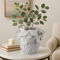 Ro Decorative Vase, Textured Lotus Accents, White Ceramic 12 Inch -BM334862