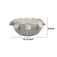 Ro Decorative Bowl, Textured Lotus Accents, White Ceramic 16 Inch -BM334863