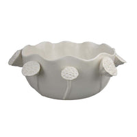 Ro Decorative Bowl, Textured Lotus Accents, White Ceramic 16 Inch -BM334863
