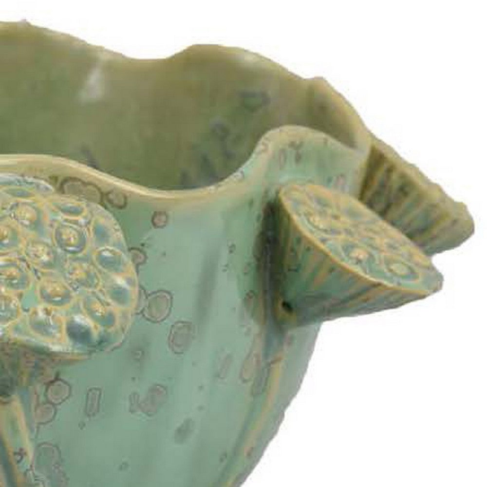 Ro Decorative Bowl, Textured Lotus Accents, Sage Green Ceramic 16 Inch -BM334864