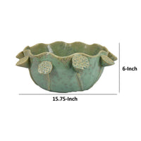 Ro Decorative Bowl, Textured Lotus Accents, Sage Green Ceramic 16 Inch -BM334864