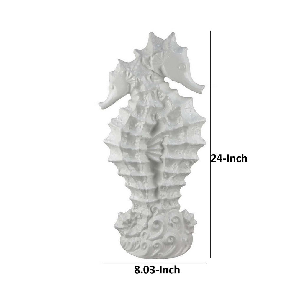 Accent Table Decoration, Dual Seahorse Design, 24 Inch White Ceramic -BM334866