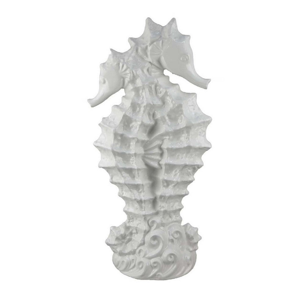 Accent Table Decoration, Dual Seahorse Design, 24 Inch White Ceramic -BM334866