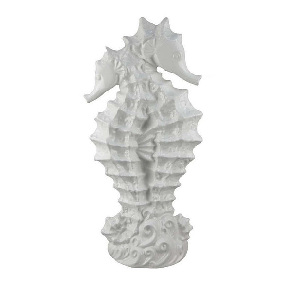 Accent Table Decoration, Dual Seahorse Design, 24 Inch White Ceramic -BM334866