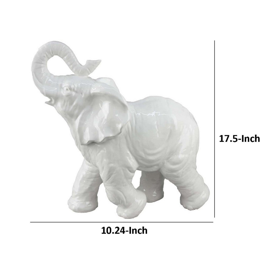Accent Table Decoration, Elephant Design, 18 Inch White Ceramic Body -BM334867