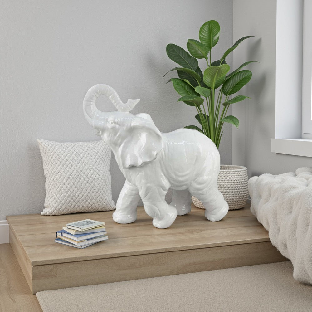 Accent Table Decoration, Elephant Design, 18 Inch White Ceramic Body -BM334867