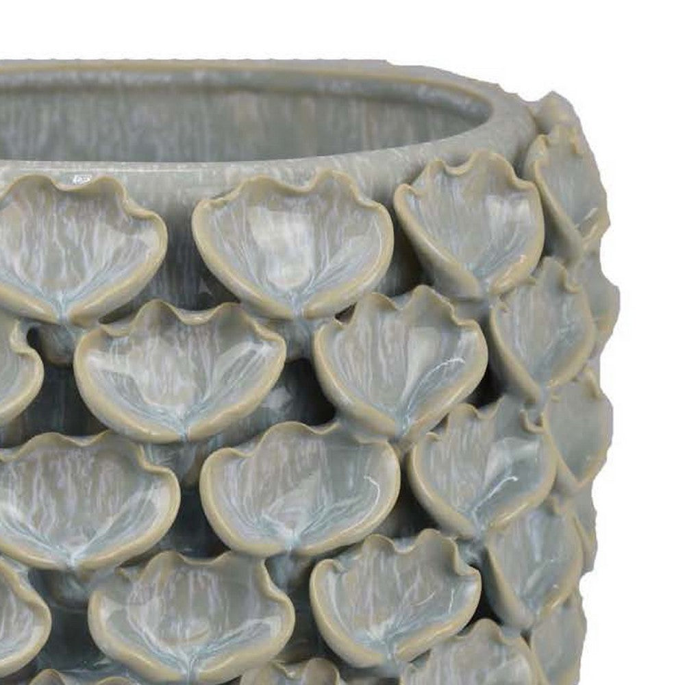 Decorative Textured Planter, Seashell Style 12 Inch Gray Ceramic Body -BM334868