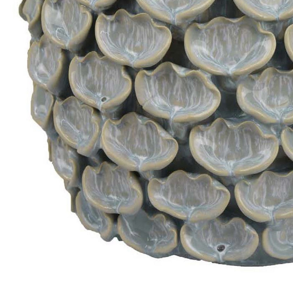 Decorative Textured Planter, Seashell Style 12 Inch Gray Ceramic Body -BM334868
